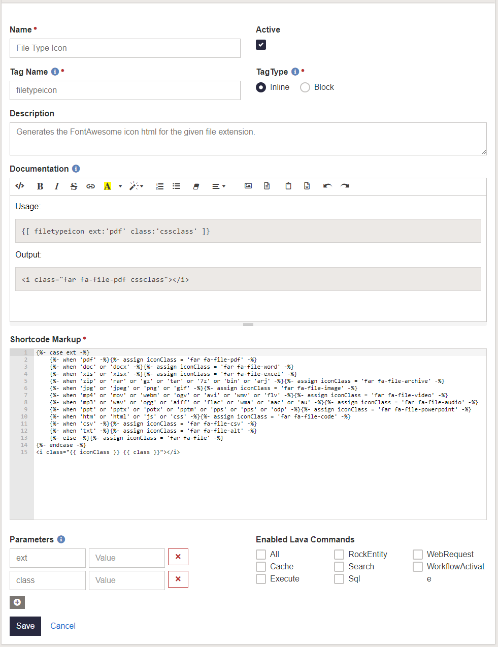 File Type Icon shortcode settings
