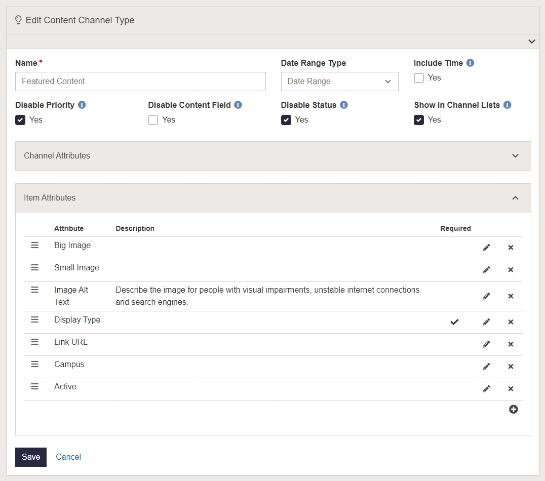 Content Channel Type setup