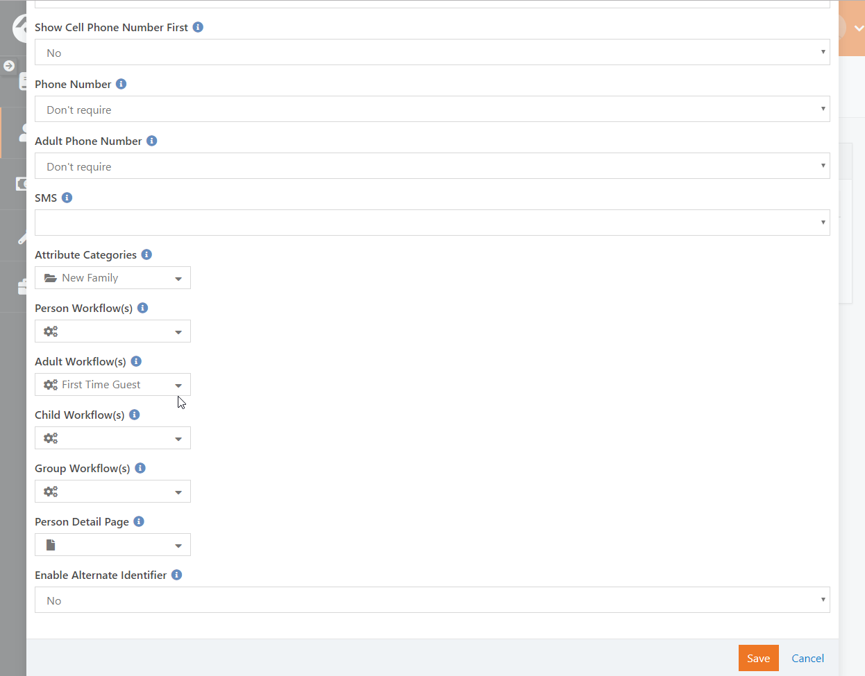New Family block settings 2